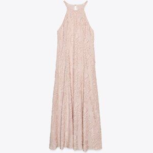 Zara Structured Halter Fray Midi Dress